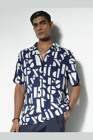 H&M Men Relaxed Spread Collar Geometric Printed Relaxed Fit Casual Shirt