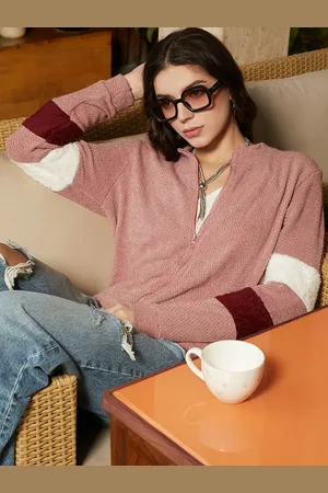 Campus Women Mock Collar Self Design Woollen Casual Tailored Jacket