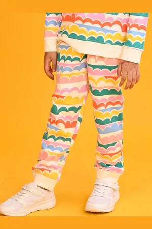 Anthrilo Girls Rainbow Printed Mid-Rise Joggers