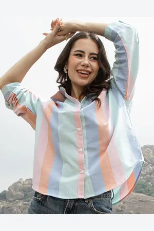 Campus Women Comfort Spread Collar Multi Striped Oversized Casual Shirt