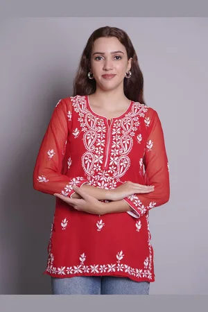 Seva Chikan Ethnic Motifs Embroidered Chikankari Kurti & Slip