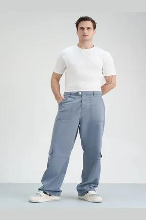 FREAKINS Men Relaxed Mid-Rise Denim Cargos Trousers