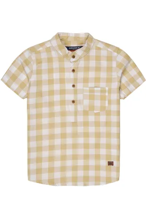 Killer Boys Premium Band Collar Gingham Checked Cotton Casual Shirt