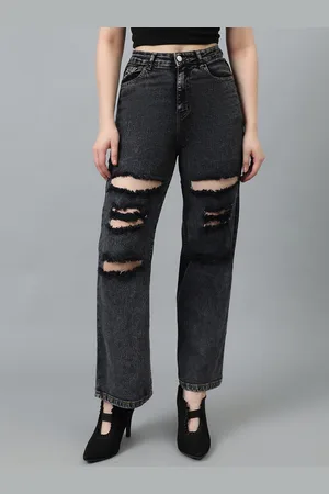 KOTTY Women Straight Fit High-Rise Highly Distressed Cotton Stretchable Jeans
