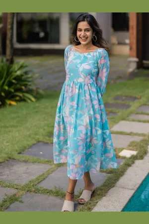 Hay Women Floral Printed Sweetheart Neck Cuffed Sleeve Fit & Flare Midi Dress