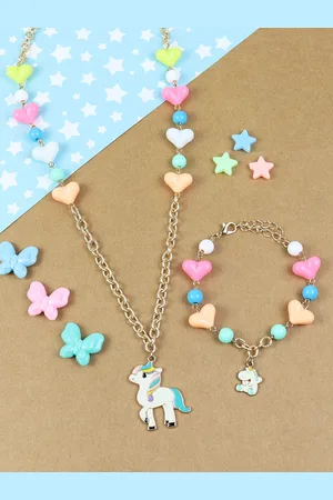 asthetika Girls Beaded Unicorn Charm Jewellery Set