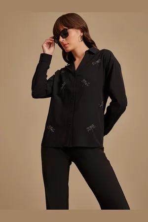 Kazo Women Spread Collar Solid Relaxed Fit Casual Shirt
