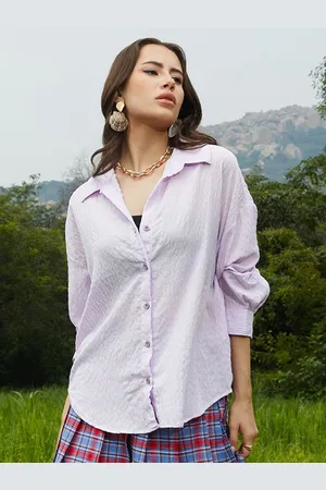 Campus Women Comfort Spread Collar Textured Oversized Casual Shirt