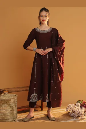 Tulsattva Floral Embroidered Sequinned Chanderi Cotton Kurta With Trouser With Dupatta