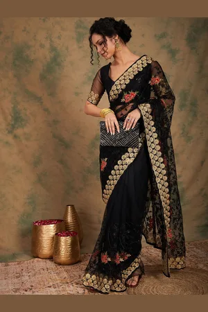 DIVASTRI Women Embellished Net Saree With Blouse Piece