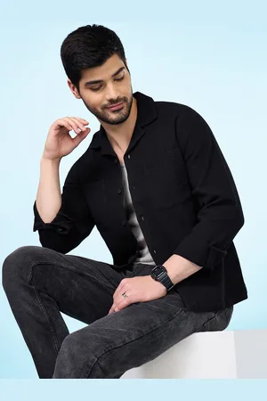 PEOPLE Men Cuban Collar Textured Boxy Casual Shirt