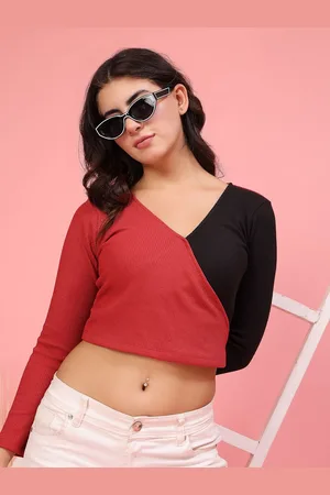 Rigo Women Colourblocked V-neck Cotton Crop Top