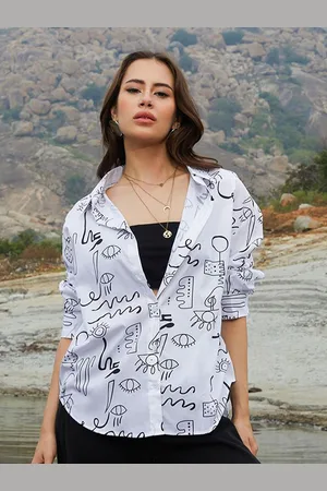 Campus Women Comfort Spread Collar Conversational Printed Oversized Casual Shirt
