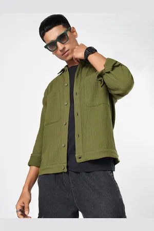 PEOPLE Men Spread Collar Solid Relaxed Fit Casual Shirt