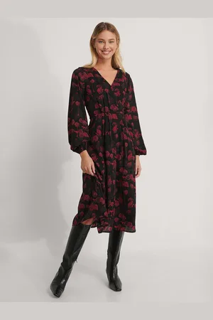 Roadster The Lifestyle Co. Floral Printed Georgette Long Sleeves Midi Dress