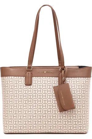 Tommy Hilfiger Women Brand Logo Printed Shopper Leather Shoulder Bag With Pouch
