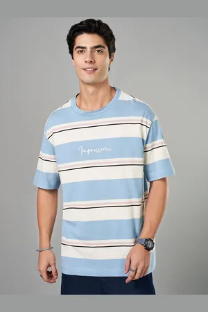 PEOPLE Men Striped Round Neck Cotton Boxy T-shirt
