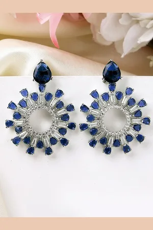 karatcart Silver-Plated Contemporary American Diamond Studs Earrings