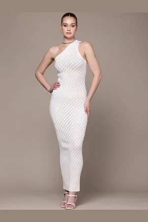 Bebe Soft Romance One-Shoulder Semi-Sheer Bodycon Maxi Dress