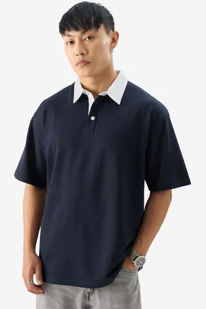 The Souled Store Men Solid Polo Collar Cotton Oversized T-shirt