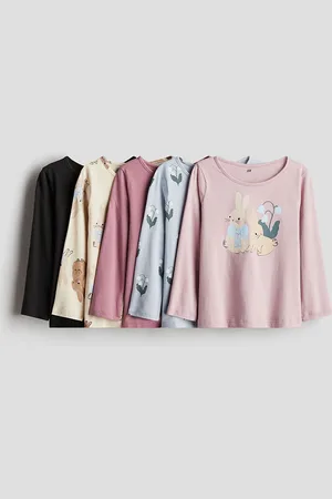 H&M Girls 5-Pack Printed Cotton Long-Sleeved Tops