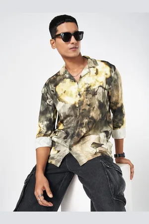 PEOPLE Men Cuban Collar Abstract Printed Relaxed Fit Casual Shirt