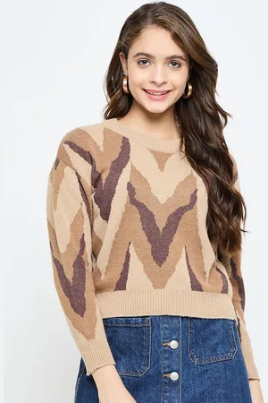 CREATIVE LINE Women Extended Sleeves Woollen Self Desgin Knitted Top