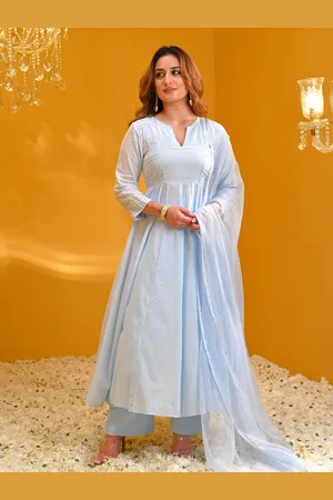 Bunaai Quirky Yoke Design Sequinned Anarkali Kurta With Trousers & Dupatta
