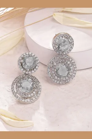 karatcart Silver-Plated Circular American Diamond Drop Earrings