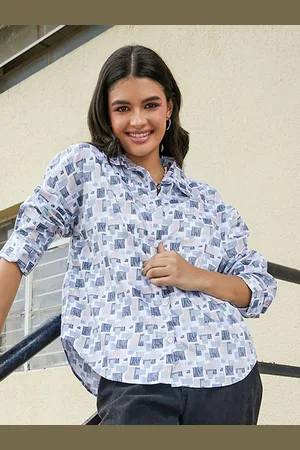 Campus Women Comfort Spread Collar Abstract Printed Oversized Casual Shirt