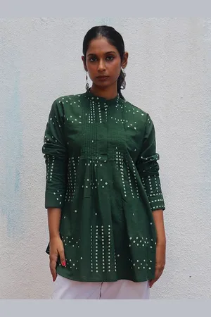 Chidiyaa Women Printed Mandarin Collar Cotton Tunic