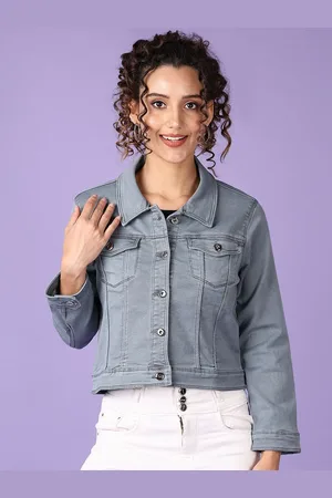 V-Mart Women Spread Collar Solid Cotton Casual Denim Jacket