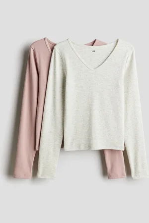 H&M Girls 2-Pack Long-Sleeved Ribbed Tops