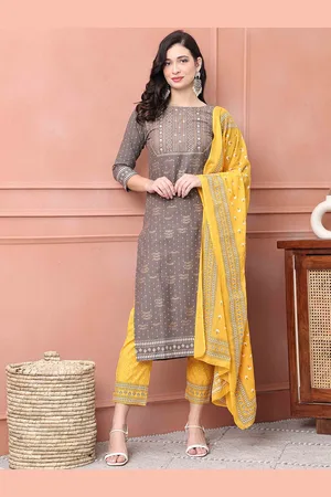 Rajnandini Floral Embroidered Sequinned Pure Cotton Kurta with Trouser & Dupatta
