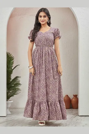 CHANSI Women Floral Printed Cotton Fit & Flare Maxi Dress