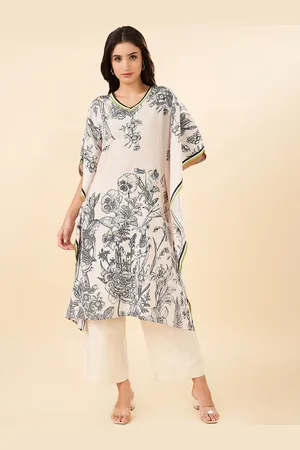Pantaloons Floral Printed V-Neck Kaftan with Trousers