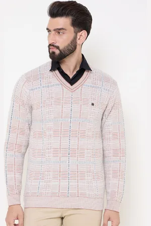 Duke Men Checked V-Neck Long Sleeves Pullover