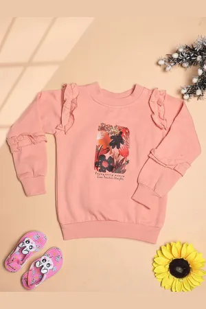 Cutiekins Girls Graphic Printed Pullover Sweatshirt With Ruffle Details