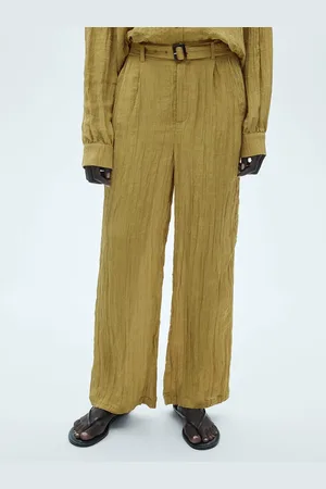 MANGO Women Textured Pleated Trousers with Belt