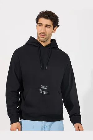 Styli Men Minimal Statement Print Front Pocket Relaxed Fit Hooded Sweatshirts