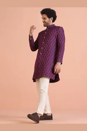KISAH Ethnic Motifs Printed Mandarin Collar Jacquard Indowestern Sherwani Set