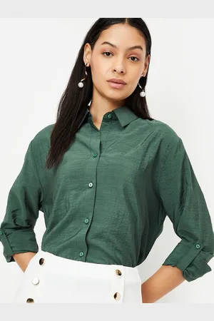 Max Collection Women Spread Collar Solid Cotton Casual Shirt