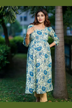 Aujjessa Floral Printed Cotton Maternity Anarkali Kurta