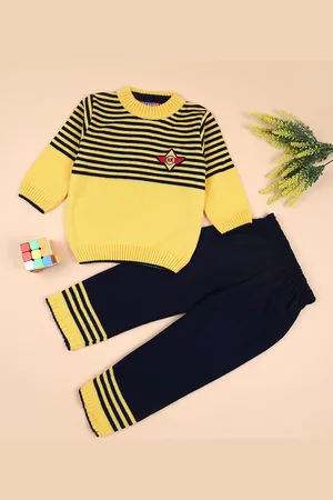 V-Mart Boys Striped Round Neck Long Sleeves Pure Cotton T-Shirt With Trouser