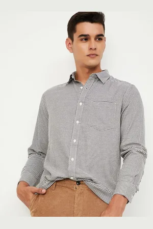 Max Collection Men Spread Collar Micro Checked Cotton Casual Shirt