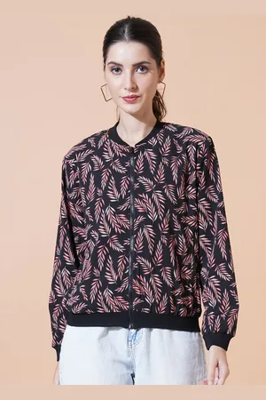 Mast & Harbour Women Stand Collar Floral Printed Casual Bomber Jacket