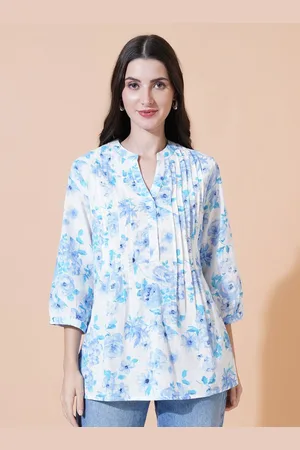 Mast & Harbour Women Printed Mandarin Collar Cotton Longline Top