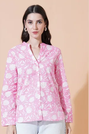 Mast & Harbour Women Floral Printed Mandarin Collar Cotton Shirt Style Top