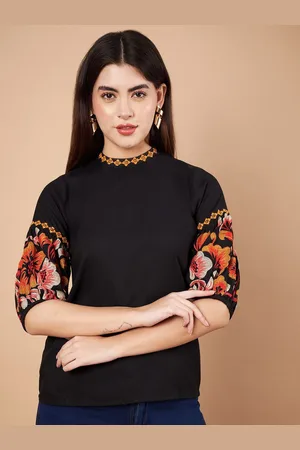 all about you Women Embroidered Round Neck Puff Sleeves Top