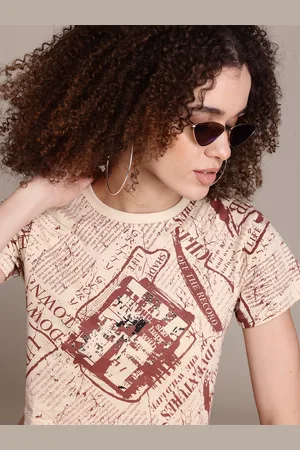 Roadster The Lifestyle Co. Printed Tie-Up Waist Crop T-shirt